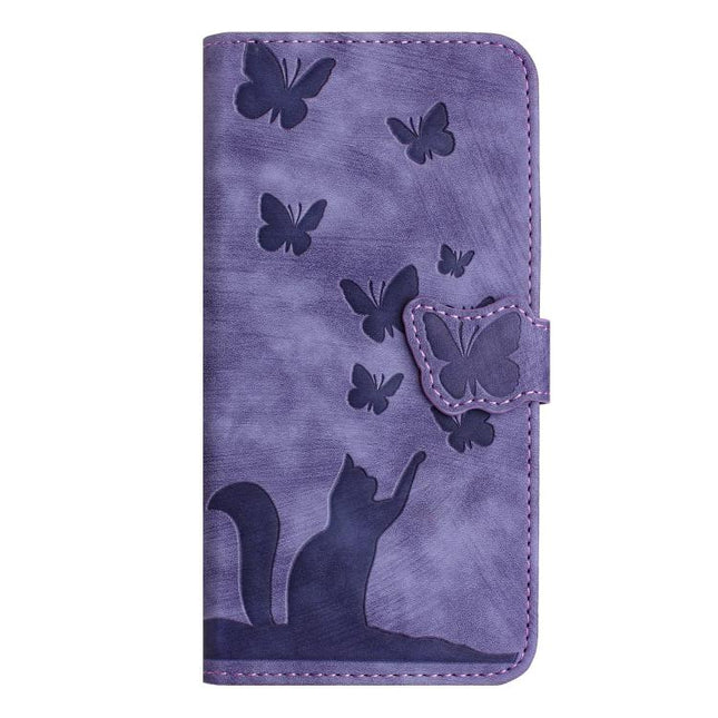 Butterfly Cat Embossing Flip Leather Phone Case, For iPhone 17 Pro Max, For iPhone 17 Pro, For iPhone 17, For iPhone Air