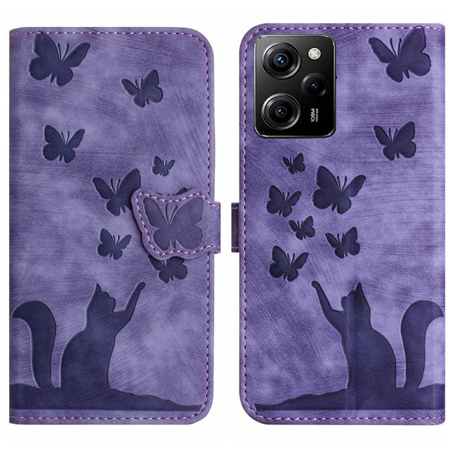 Butterfly Cat Embossing Flip Leather Phone Case, For Xiaomi Poco X5 Pro / Redmi Note 12 Pro 5G, For Xiaomi Poco X5 / Redmi Note 12 5G, For Xiaomi 12T / 12T Pro, For Xiaomi Redmi Note 11 Pro 4G/5G Global