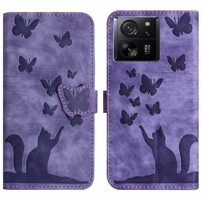 Butterfly Cat Embossing Flip Leather Phone Case, For Xiaomi 13T / 13T Pro 5G, For Xiaomi Redmi 12 4G, For Xiaomi Redmi Note 11/Note 12S 4G Global, For Xiaomi Redmi Note 12 4G Global