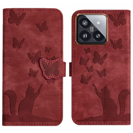 Butterfly Cat Embossing Flip Leather Phone Case, For Xiaomi 14, For Xiaomi Redmi Note 13 5G, For Xiaomi Redmi Note 13 Pro+ 5G, For Xiaomi Redmi Note 13 Pro 5G