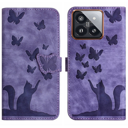 Butterfly Cat Embossing Flip Leather Phone Case, For Xiaomi Redmi Note 13 Pro 4G, For Xiaomi Redmi Note 13 4G, For Xiaomi Redmi 13C / POCO C65, For Xiaomi 14 Pro