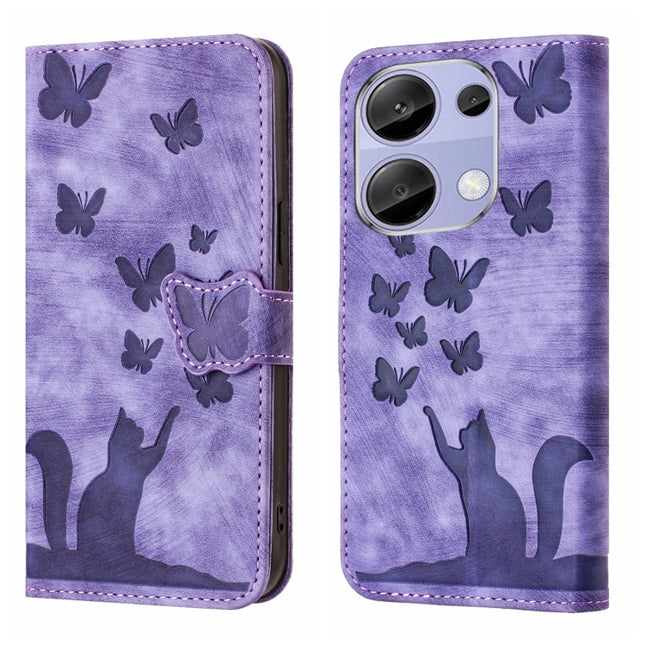 Butterfly Cat Embossing Flip Leather Phone Case, For Xiaomi Redmi Note 13 Pro 4G, For Xiaomi Redmi Note 13 4G, For Xiaomi Redmi 13C / POCO C65, For Xiaomi 14 Pro