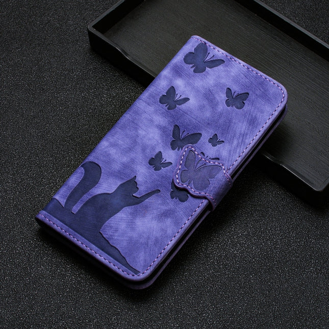 Butterfly Cat Embossing Flip Leather Phone Case, For Xiaomi Redmi Note 13 Pro 4G, For Xiaomi Redmi Note 13 4G, For Xiaomi Redmi 13C / POCO C65, For Xiaomi 14 Pro