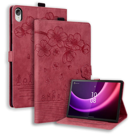 Cartoon Sakura Cat Embossed Leather Tablet Case, For Lenovo Xiaoxin Pad Pro 2022 / P11 Pro 2, For Lenovo Tab M10 3rd Gen, For Lenovo Tab M10 Plus 3rd Gen 2022, For Lenovo Tab P11 TB-J606F