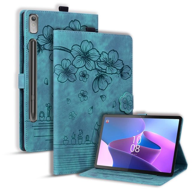 Cartoon Sakura Cat Embossed Leather Tablet Case, For Lenovo Xiaoxin Pad Pro 2022 / P11 Pro 2, For Lenovo Tab M10 3rd Gen, For Lenovo Tab M10 Plus 3rd Gen 2022, For Lenovo Tab P11 TB-J606F