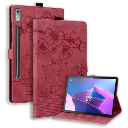 Cartoon Sakura Cat Embossed Leather Tablet Case, For Lenovo Xiaoxin Pad Pro 2022 / P11 Pro 2, For Lenovo Tab M10 3rd Gen, For Lenovo Tab M10 Plus 3rd Gen 2022, For Lenovo Tab P11 TB-J606F