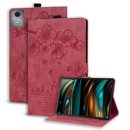 Cartoon Sakura Cat Embossed Leather Tablet Case, For Lenovo Idea Tab Pro Gen 2 13, For Lenovo Xiaoxin Pad 11 2025, For Lenovo Xiaoxin Pad Pro 12.7 2025, For Lenovo Tab K11 Plus / M11 Plus