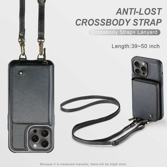 JEEHOOD C22 Series Zipper Wallet Leather Phone Case with Dual Lanyard, For iPhone 15 Pro Max, For iPhone 15 Pro, For iPhone 15 Plus, For iPhone 15