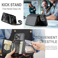 JEEHOOD C22 Series Zipper Wallet Leather Phone Case with Dual Lanyard, For iPhone 15 Pro Max, For iPhone 15 Pro, For iPhone 15 Plus, For iPhone 15
