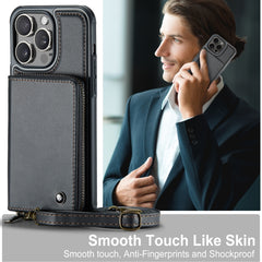JEEHOOD C22 Series Zipper Wallet Leather Phone Case with Dual Lanyard, For iPhone 15 Pro Max, For iPhone 15 Pro, For iPhone 15 Plus, For iPhone 15
