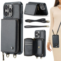 JEEHOOD C22 Series Zipper Wallet Leather Phone Case with Dual Lanyard, For iPhone 15 Pro Max, For iPhone 15 Pro, For iPhone 15 Plus, For iPhone 15