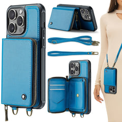 JEEHOOD C22 Series Zipper Wallet Leather Phone Case with Dual Lanyard, For iPhone 15 Pro Max, For iPhone 15 Pro, For iPhone 15 Plus, For iPhone 15