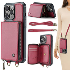 JEEHOOD C22 Series Zipper Wallet Leather Phone Case with Dual Lanyard, For iPhone 15 Pro Max, For iPhone 15 Pro, For iPhone 15 Plus, For iPhone 15