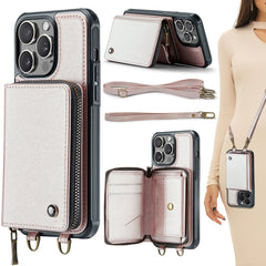 JEEHOOD C22 Series Zipper Wallet Leather Phone Case with Dual Lanyard, For iPhone 15 Pro Max, For iPhone 15 Pro, For iPhone 15 Plus, For iPhone 15