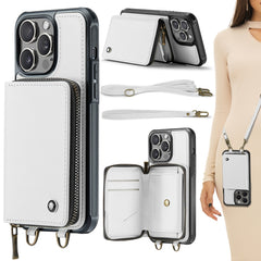 JEEHOOD C22 Series Zipper Wallet Leather Phone Case with Dual Lanyard, For iPhone 15 Pro Max, For iPhone 15 Pro, For iPhone 15 Plus, For iPhone 15