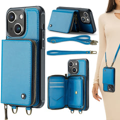 JEEHOOD C22 Series Zipper Wallet Leather Phone Case with Dual Lanyard, For iPhone 15 Pro Max, For iPhone 15 Pro, For iPhone 15 Plus, For iPhone 15