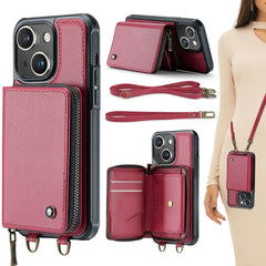 JEEHOOD C22 Series Zipper Wallet Leather Phone Case with Dual Lanyard, For iPhone 15 Pro Max, For iPhone 15 Pro, For iPhone 15 Plus, For iPhone 15
