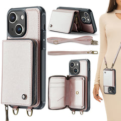 JEEHOOD C22 Series Zipper Wallet Leather Phone Case with Dual Lanyard, For iPhone 15 Pro Max, For iPhone 15 Pro, For iPhone 15 Plus, For iPhone 15