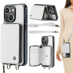 JEEHOOD C22 Series Zipper Wallet Leather Phone Case with Dual Lanyard, For iPhone 15 Pro Max, For iPhone 15 Pro, For iPhone 15 Plus, For iPhone 15