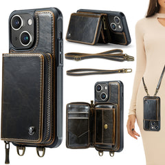 JEEHOOD C22 Series Zipper Wallet Leather Phone Case with Dual Lanyard, For iPhone 15 Pro Max, For iPhone 15 Pro, For iPhone 15 Plus, For iPhone 15