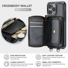JEEHOOD C22 Series Zipper Wallet Leather Phone Case with Dual Lanyard, For iPhone 16 Pro Max, For iPhone 16 Pro, For iPhone 16 Plus, For iPhone 16