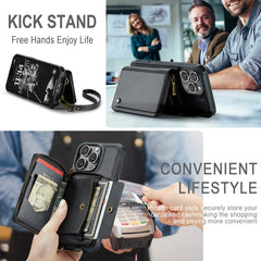 JEEHOOD C22 Series Zipper Wallet Leather Phone Case with Dual Lanyard, For iPhone 16 Pro Max, For iPhone 16 Pro, For iPhone 16 Plus, For iPhone 16
