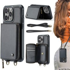JEEHOOD C22 Series Zipper Wallet Leather Phone Case with Dual Lanyard, For iPhone 16 Pro Max, For iPhone 16 Pro, For iPhone 16 Plus, For iPhone 16