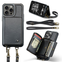 JEEHOOD C22 Series Zipper Wallet Leather Phone Case with Dual Lanyard