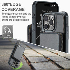 JEEHOOD C22 Series Zipper Wallet Leather Phone Case with Dual Lanyard