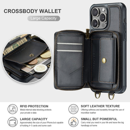 JEEHOOD C22 Series Zipper Wallet Leather Phone Case with Dual Lanyard