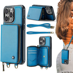 JEEHOOD C22 Series Zipper Wallet Leather Phone Case with Dual Lanyard, For iPhone 16 Pro Max, For iPhone 16 Pro, For iPhone 16 Plus, For iPhone 16