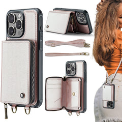 JEEHOOD C22 Series Zipper Wallet Leather Phone Case with Dual Lanyard, For iPhone 16 Pro Max, For iPhone 16 Pro, For iPhone 16 Plus, For iPhone 16