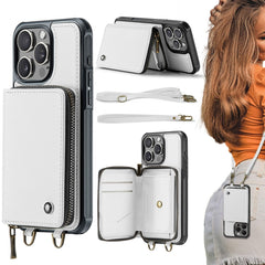 JEEHOOD C22 Series Zipper Wallet Leather Phone Case with Dual Lanyard, For iPhone 16 Pro Max, For iPhone 16 Pro, For iPhone 16 Plus, For iPhone 16