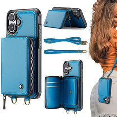 JEEHOOD C22 Series Zipper Wallet Leather Phone Case with Dual Lanyard, For iPhone 16 Pro Max, For iPhone 16 Pro, For iPhone 16 Plus, For iPhone 16