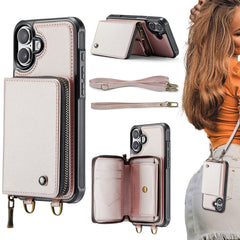 JEEHOOD C22 Series Zipper Wallet Leather Phone Case with Dual Lanyard, For iPhone 16 Pro Max, For iPhone 16 Pro, For iPhone 16 Plus, For iPhone 16