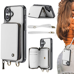 JEEHOOD C22 Series Zipper Wallet Leather Phone Case with Dual Lanyard, For iPhone 16 Pro Max, For iPhone 16 Pro, For iPhone 16 Plus, For iPhone 16