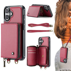 JEEHOOD C22 Series Zipper Wallet Leather Phone Case with Dual Lanyard, For iPhone 16 Pro Max, For iPhone 16 Pro, For iPhone 16 Plus, For iPhone 16