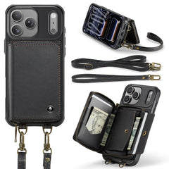 JEEHOOD C22 Series Zipper Wallet Leather Phone Case with Dual Lanyard