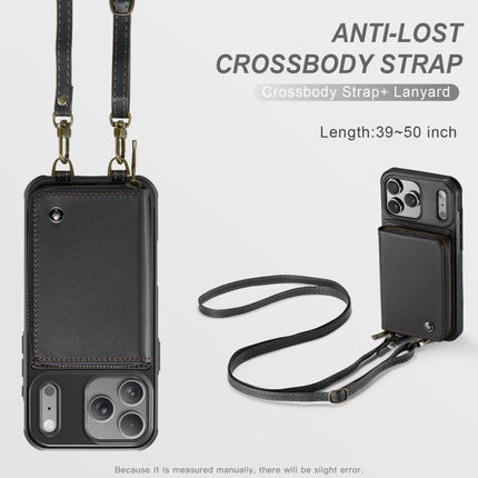 JEEHOOD C22 Series Zipper Wallet Leather Phone Case with Dual Lanyard, For iPhone 17 Pro Max, For iPhone 17 Pro, For iPhone Air, For iPhone 16 Pro Max