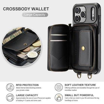 JEEHOOD C22 Series Zipper Wallet Leather Phone Case with Dual Lanyard, For iPhone 17 Pro Max, For iPhone 17 Pro, For iPhone Air, For iPhone 16 Pro Max