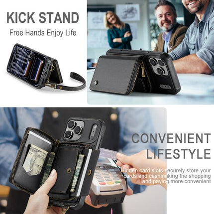 JEEHOOD C22 Series Zipper Wallet Leather Phone Case with Dual Lanyard, For iPhone 17 Pro Max, For iPhone 17 Pro, For iPhone Air, For iPhone 16 Pro Max