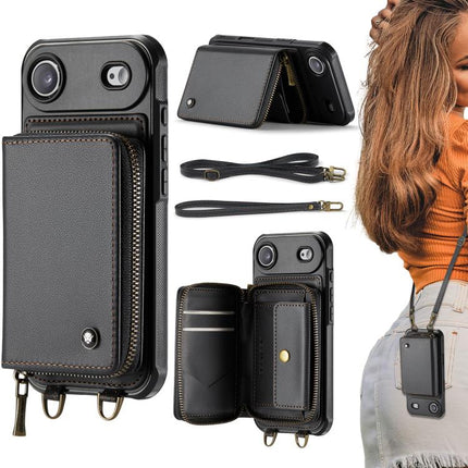 JEEHOOD C22 Series Zipper Wallet Leather Phone Case with Dual Lanyard, For iPhone 17 Pro Max, For iPhone 17 Pro, For iPhone Air, For iPhone 16 Pro Max