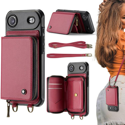 JEEHOOD C22 Series Zipper Wallet Leather Phone Case with Dual Lanyard, For iPhone 17 Pro Max, For iPhone 17 Pro, For iPhone Air, For iPhone 16 Pro Max