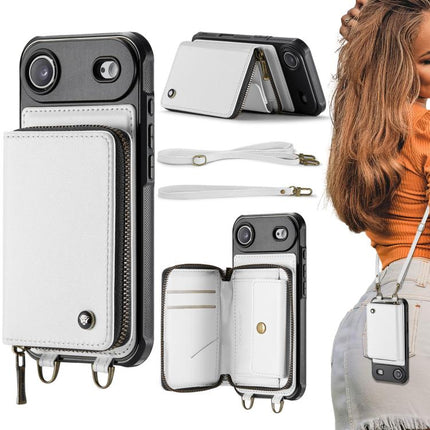 JEEHOOD C22 Series Zipper Wallet Leather Phone Case with Dual Lanyard, For iPhone 17 Pro Max, For iPhone 17 Pro, For iPhone Air, For iPhone 16 Pro Max