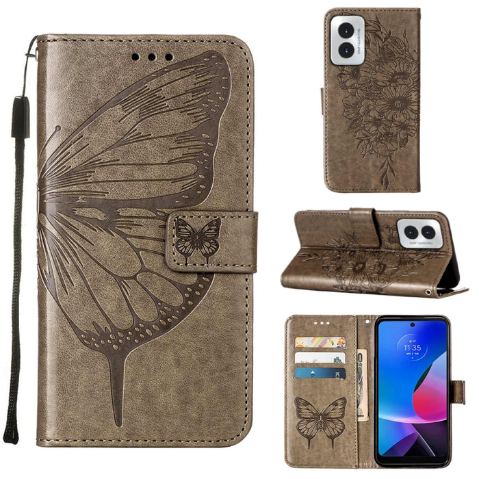 Embossed Butterfly Leather Phone Case, For Motorola Moto G Play 4G 2024, For Motorola Moto G Play 5G 2024, For Motorola Moto G Power 5G 2024