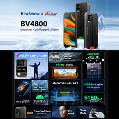 Blackview BV4800, IP68/IP69K/MIL-STD-810H, 6,56 Zoll Android 13 MediaTek MT6761V/WB Helio A22 Quad Core, Netzwerk: 4G, OTG, 3GB+64GB