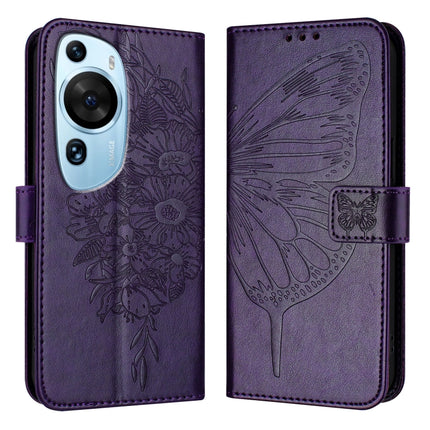 Embossed Butterfly Leather Phone Case, For Huawei Mate 60, For Huawei Mate 60 Pro, For Huawei P60 Art