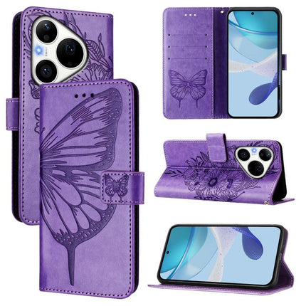 Embossed Butterfly Leather Phone Case, For Huawei Pura 90 Pro 5G, For Huawei Mate 70 Air 5G, For Huawei Enjoy 80s 4G