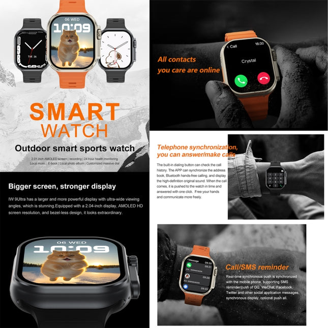 iW9 Ultra 2.04 inch Screen Smart Call Watch, BT Call / Heart Rate / Blood Pressure / Blood Oxygen