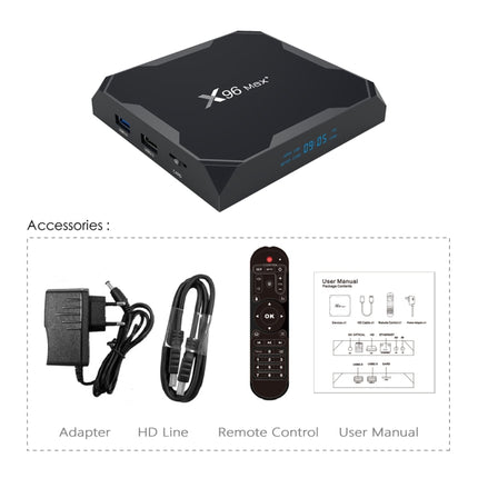 X96 max+ 4K Smart TV Box, Android 9.0, Amlogic S905X3 Quad-Core Cortex-A55,4GB+32GB, Support LAN, AV, 2.4G/5G WiFi, USBx2,TF Card,
